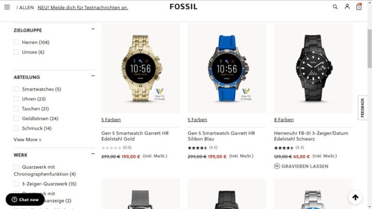 Bis zu 70 % bei Fossil