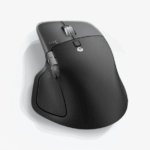 Schwarze Logitech kabellose Computermaus mit ergonomischem Design und mehreren Tasten.