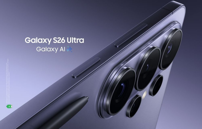 Samsung Galaxy S26 Ultra Smartphone mit mehreren Kameras und S Pen in einem modernen Design.